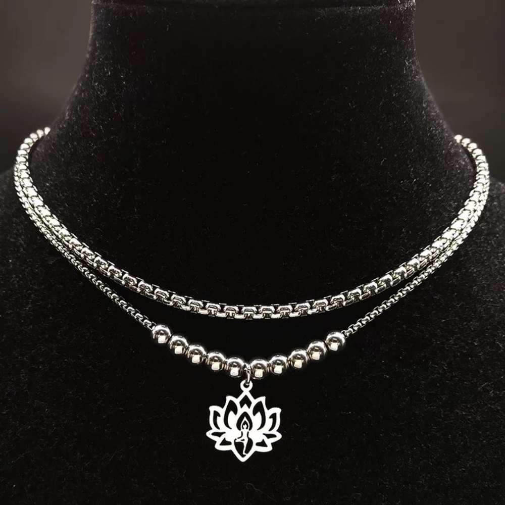 Yoga Lotus Flower Double Layer Collar Necklace